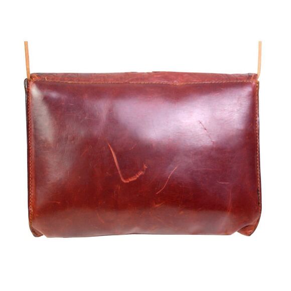 Paola del Lungo TOOLED RED BROWN REAL LEATHER FLAP SHOULDER BAG X-BODY - Picture 6 of 13